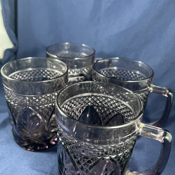 Cristal D'Arques Glasses Purple Amethyst Vintage Drink Handled Faceted Ornate - Picture 9 of 10